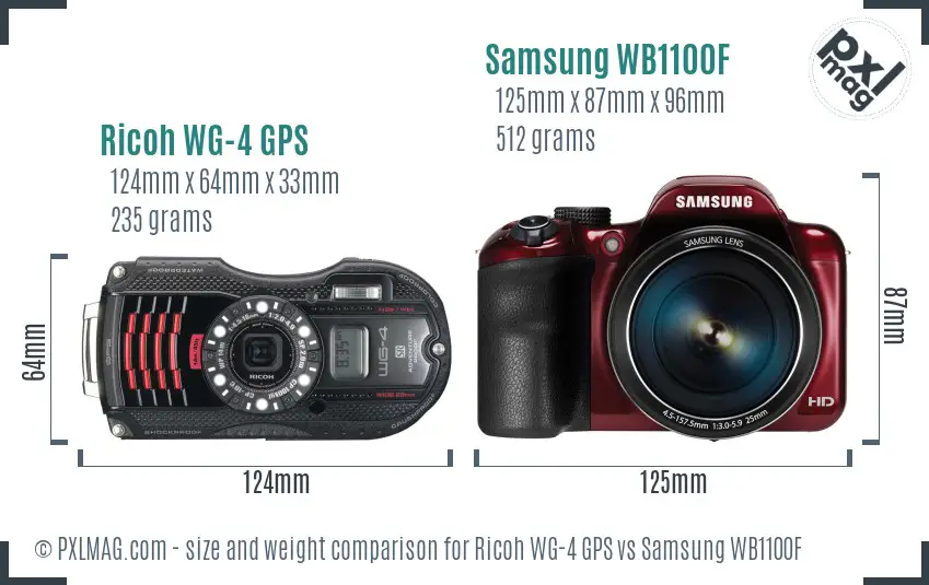 Ricoh WG-4 GPS vs Samsung WB1100F size comparison