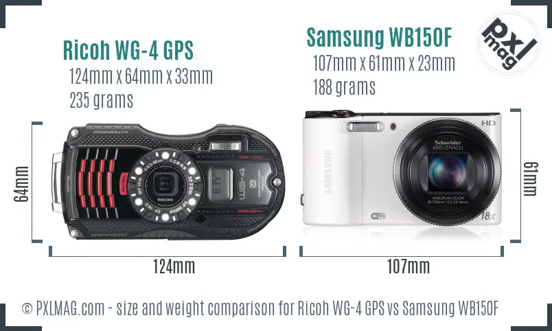 Ricoh WG-4 GPS vs Samsung WB150F size comparison