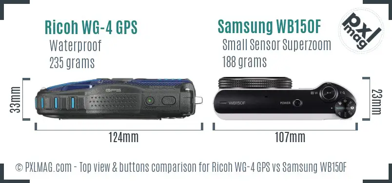 Ricoh WG-4 GPS vs Samsung WB150F top view buttons comparison