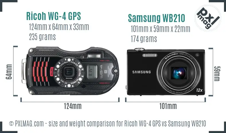 Ricoh WG-4 GPS vs Samsung WB210 size comparison