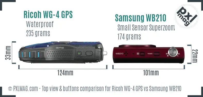 Ricoh WG-4 GPS vs Samsung WB210 top view buttons comparison