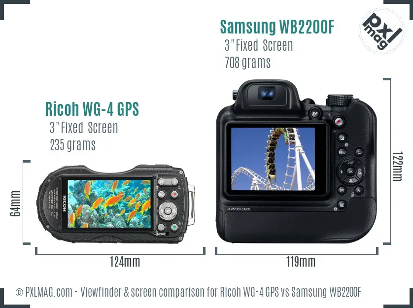 Ricoh WG-4 GPS vs Samsung WB2200F Screen and Viewfinder comparison