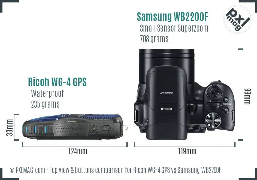 Ricoh WG-4 GPS vs Samsung WB2200F top view buttons comparison