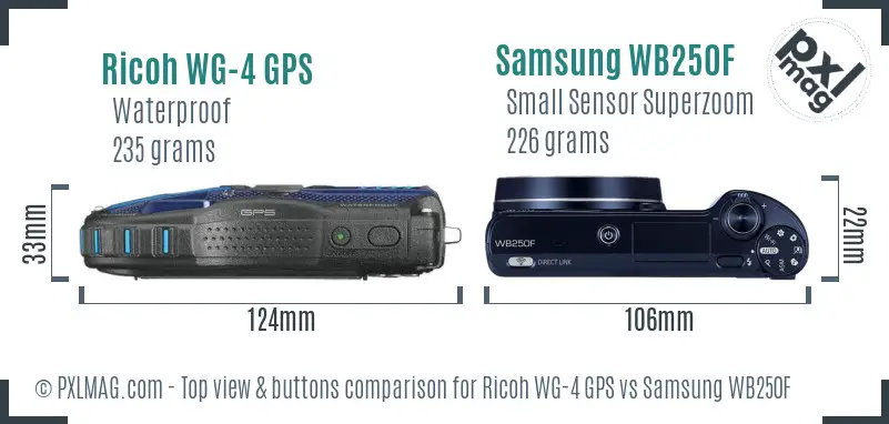 Ricoh WG-4 GPS vs Samsung WB250F top view buttons comparison