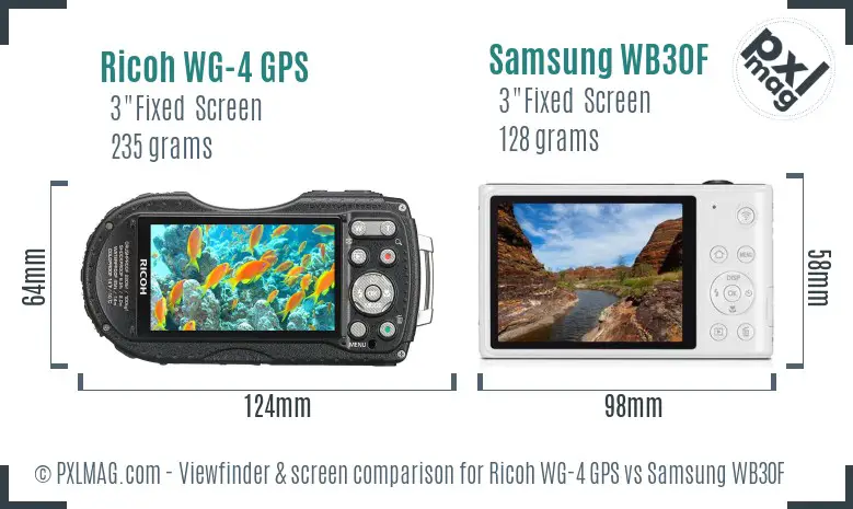 Ricoh WG-4 GPS vs Samsung WB30F Screen and Viewfinder comparison