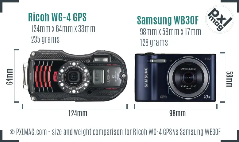 Ricoh WG-4 GPS vs Samsung WB30F size comparison