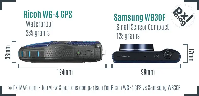 Ricoh WG-4 GPS vs Samsung WB30F top view buttons comparison