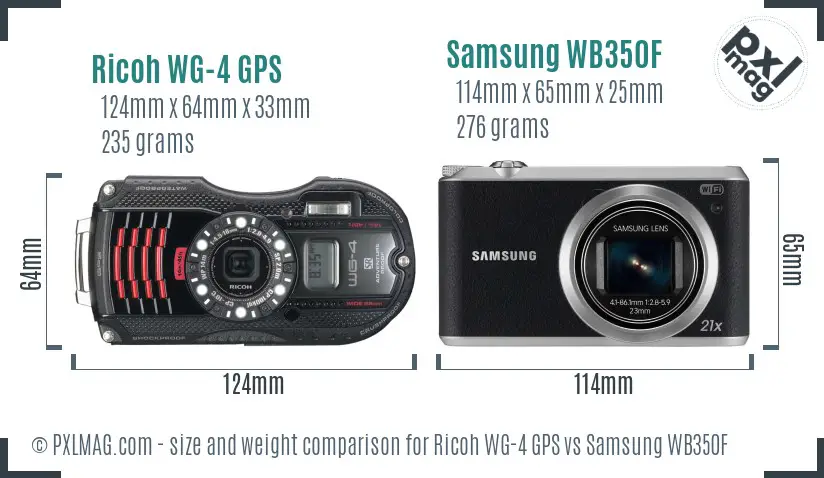 Ricoh WG-4 GPS vs Samsung WB350F size comparison