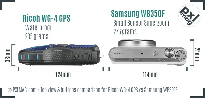 Ricoh WG-4 GPS vs Samsung WB350F top view buttons comparison