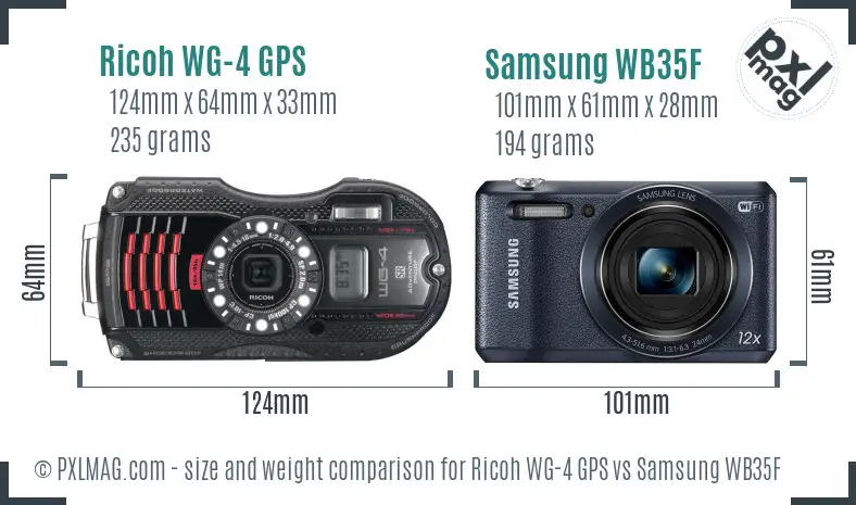 Ricoh WG-4 GPS vs Samsung WB35F size comparison