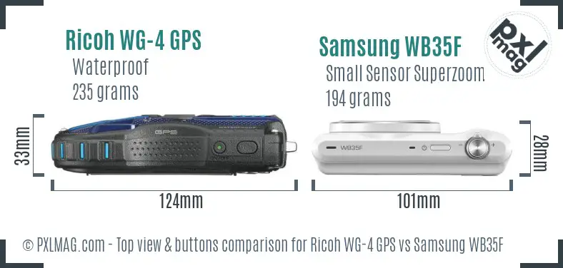 Ricoh WG-4 GPS vs Samsung WB35F top view buttons comparison