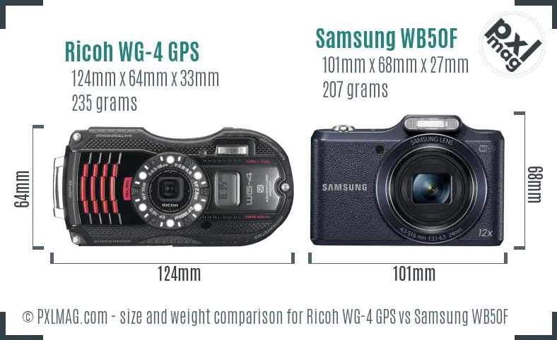 Ricoh WG-4 GPS vs Samsung WB50F size comparison