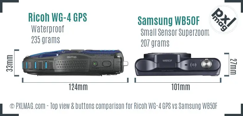 Ricoh WG-4 GPS vs Samsung WB50F top view buttons comparison