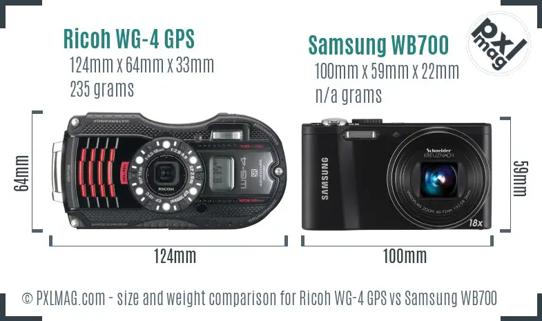 Ricoh WG-4 GPS vs Samsung WB700 size comparison