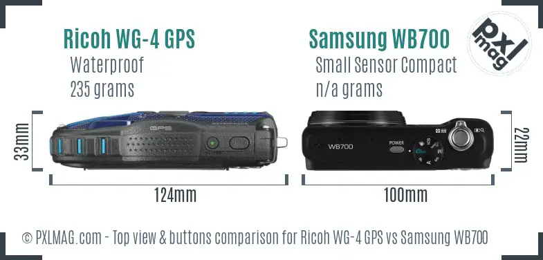 Ricoh WG-4 GPS vs Samsung WB700 top view buttons comparison