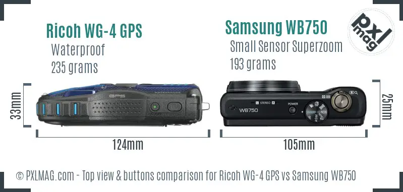 Ricoh WG-4 GPS vs Samsung WB750 top view buttons comparison