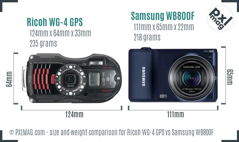 Ricoh WG-4 GPS vs Samsung WB800F size comparison