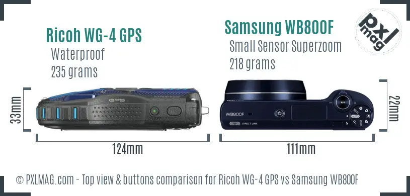 Ricoh WG-4 GPS vs Samsung WB800F top view buttons comparison