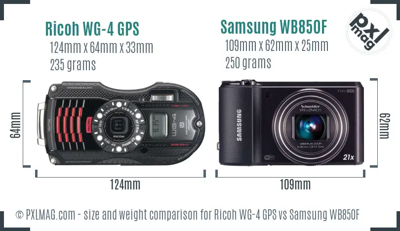 Ricoh WG-4 GPS vs Samsung WB850F size comparison