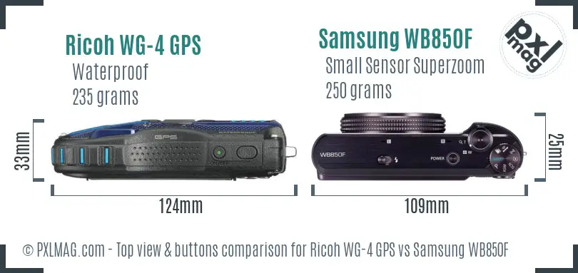 Ricoh WG-4 GPS vs Samsung WB850F top view buttons comparison