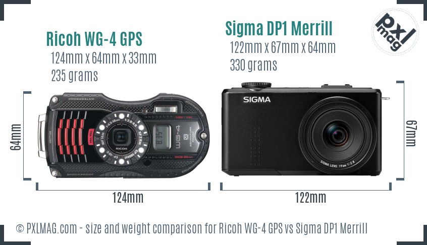 Ricoh WG-4 GPS vs Sigma DP1 Merrill size comparison