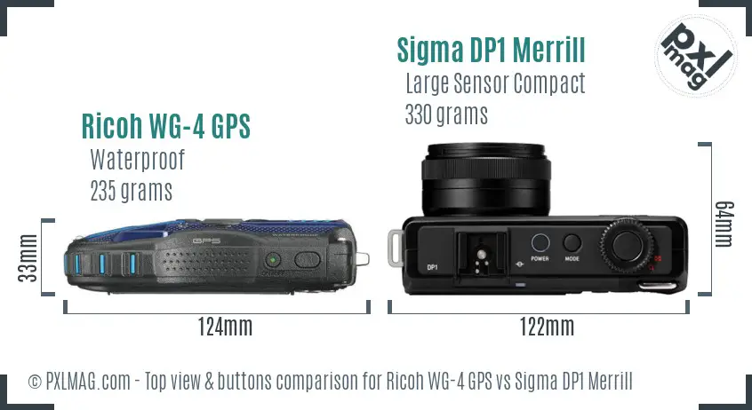 Ricoh WG-4 GPS vs Sigma DP1 Merrill top view buttons comparison