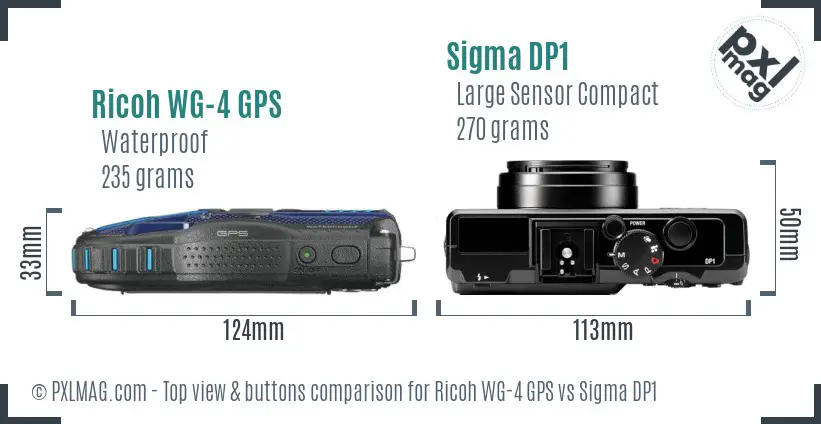 Ricoh WG-4 GPS vs Sigma DP1 top view buttons comparison