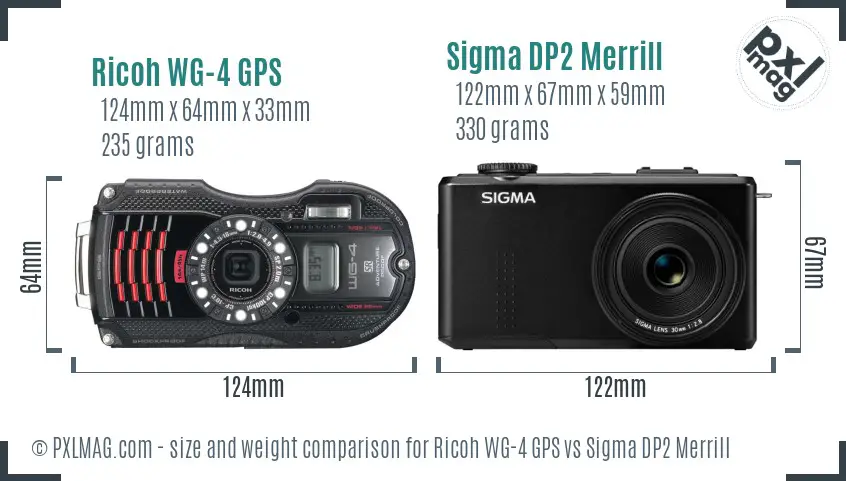 Ricoh WG-4 GPS vs Sigma DP2 Merrill size comparison