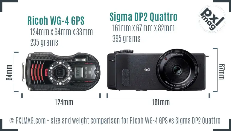 Ricoh WG-4 GPS vs Sigma DP2 Quattro size comparison