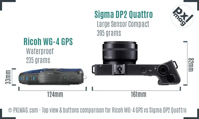 Ricoh WG-4 GPS vs Sigma DP2 Quattro top view buttons comparison