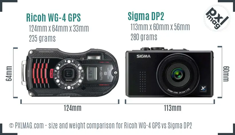 Ricoh WG-4 GPS vs Sigma DP2 size comparison
