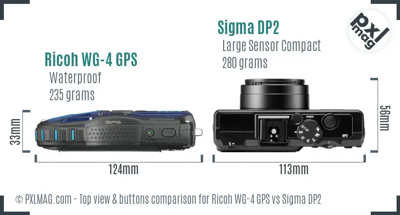 Ricoh WG-4 GPS vs Sigma DP2 top view buttons comparison