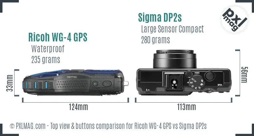 Ricoh WG-4 GPS vs Sigma DP2s top view buttons comparison