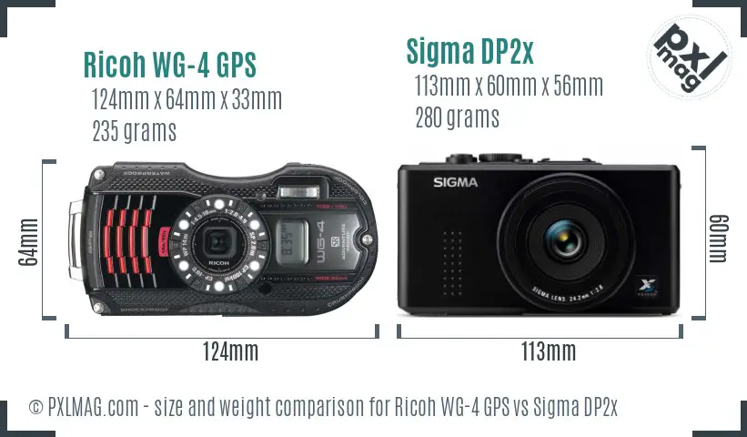 Ricoh WG-4 GPS vs Sigma DP2x size comparison