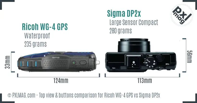 Ricoh WG-4 GPS vs Sigma DP2x top view buttons comparison