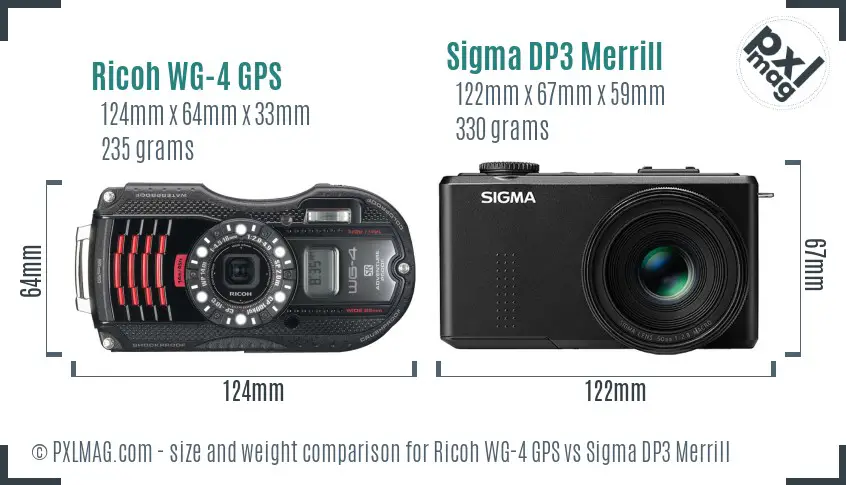 Ricoh WG-4 GPS vs Sigma DP3 Merrill size comparison