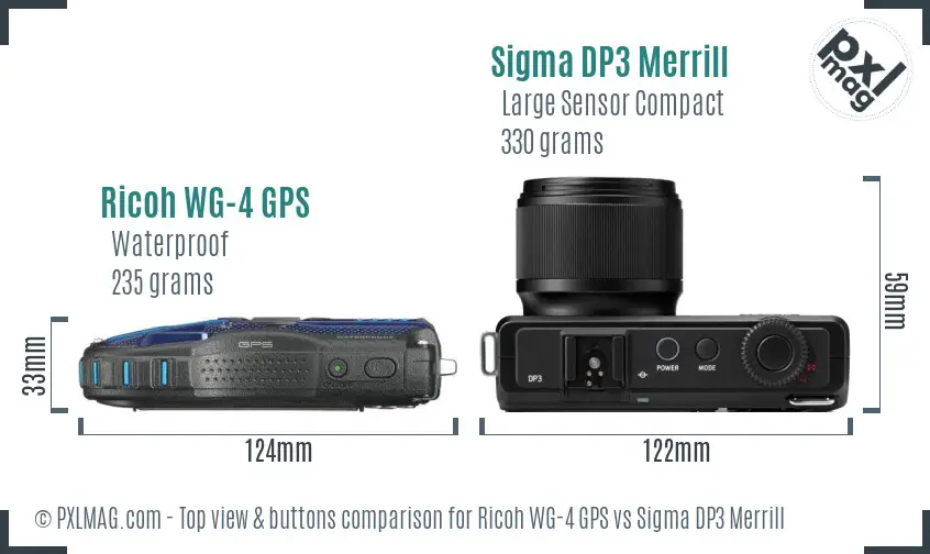 Ricoh WG-4 GPS vs Sigma DP3 Merrill top view buttons comparison