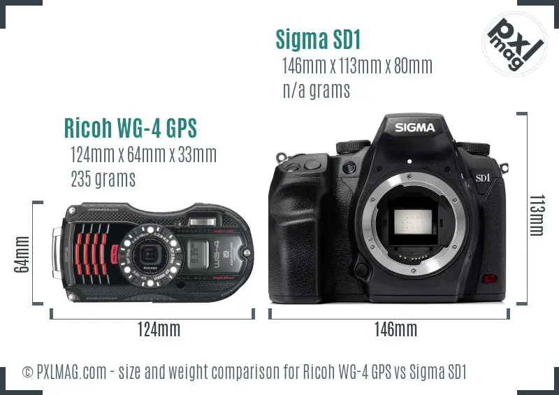 Ricoh WG-4 GPS vs Sigma SD1 size comparison