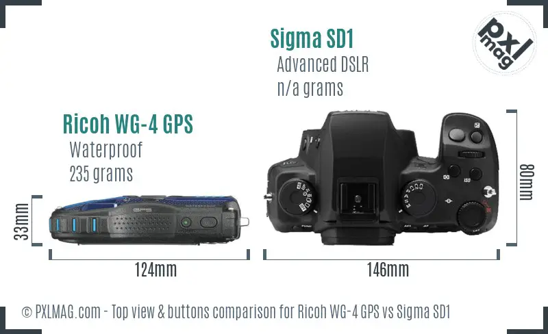 Ricoh WG-4 GPS vs Sigma SD1 top view buttons comparison