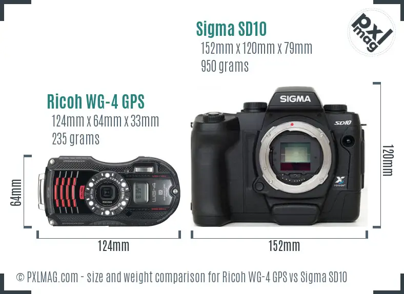 Ricoh WG-4 GPS vs Sigma SD10 size comparison