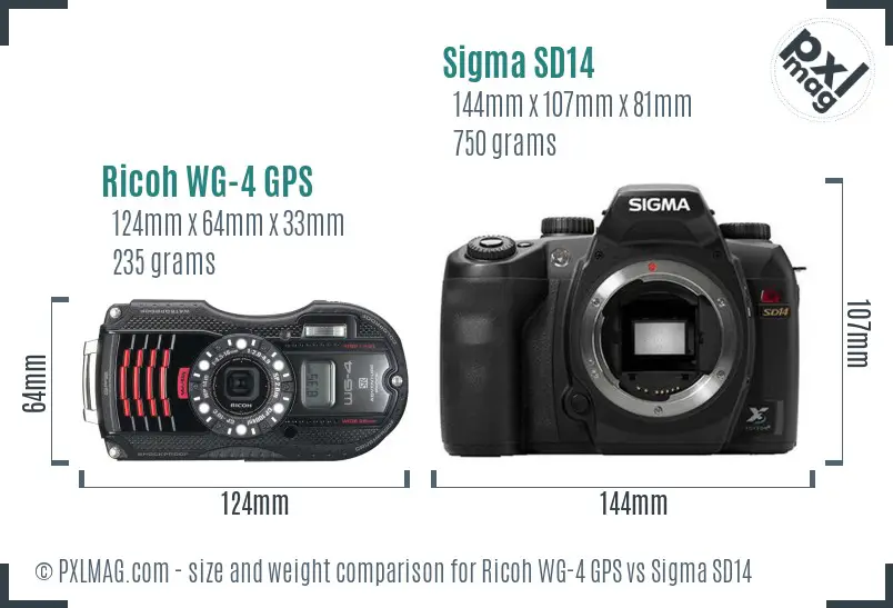 Ricoh WG-4 GPS vs Sigma SD14 size comparison