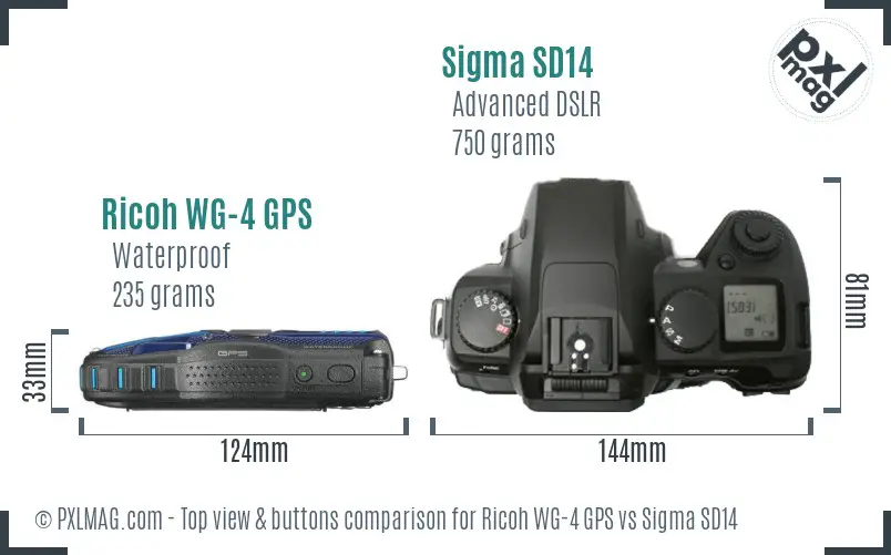 Ricoh WG-4 GPS vs Sigma SD14 top view buttons comparison