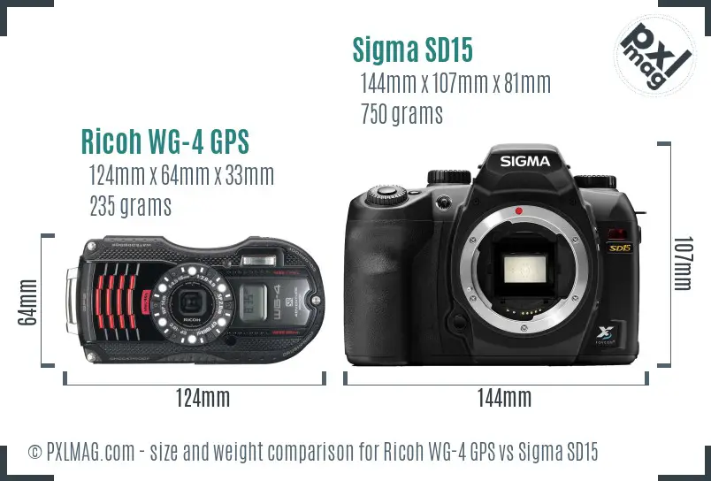 Ricoh WG-4 GPS vs Sigma SD15 size comparison