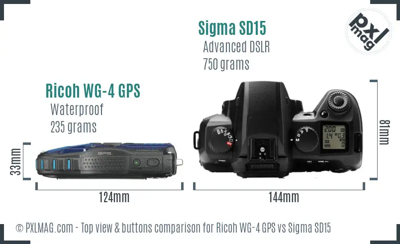 Ricoh WG-4 GPS vs Sigma SD15 top view buttons comparison