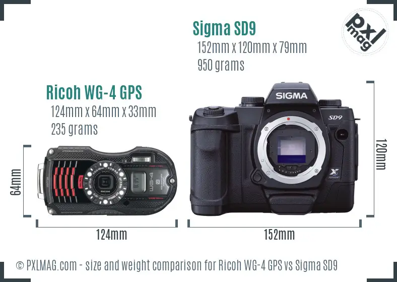 Ricoh WG-4 GPS vs Sigma SD9 size comparison