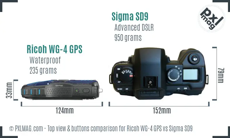 Ricoh WG-4 GPS vs Sigma SD9 top view buttons comparison