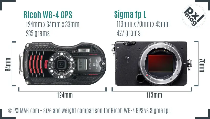 Ricoh WG-4 GPS vs Sigma fp L size comparison