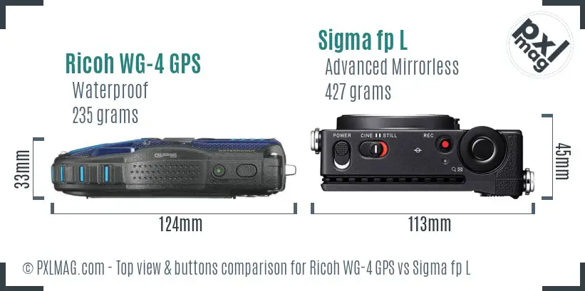 Ricoh WG-4 GPS vs Sigma fp L top view buttons comparison