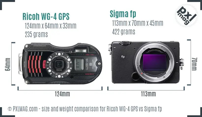 Ricoh WG-4 GPS vs Sigma fp size comparison