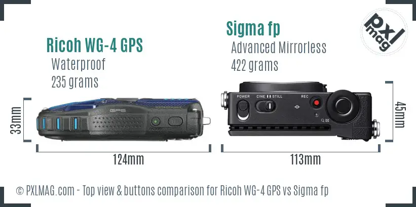 Ricoh WG-4 GPS vs Sigma fp top view buttons comparison